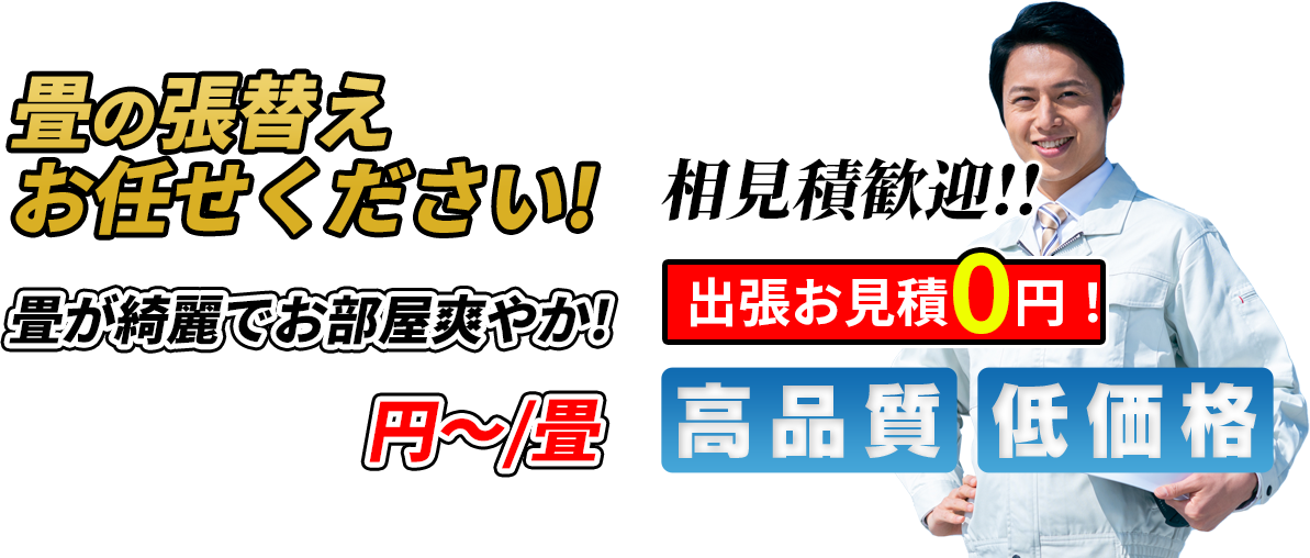 畳の張替えおまかせください 畳が綺麗でお部屋爽やか！ 5500円~/畳 相見積歓迎！！出張お見積0円！ 高品質 低価格
